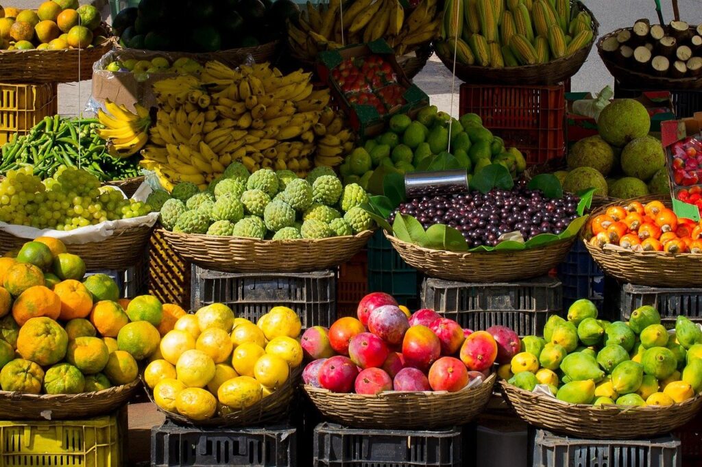 Colorful fruit and vegetable stand