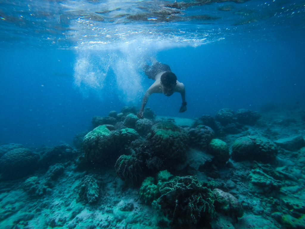 Boy exploring the ocean's depths; with dreamwork, we examine our soul's depths.