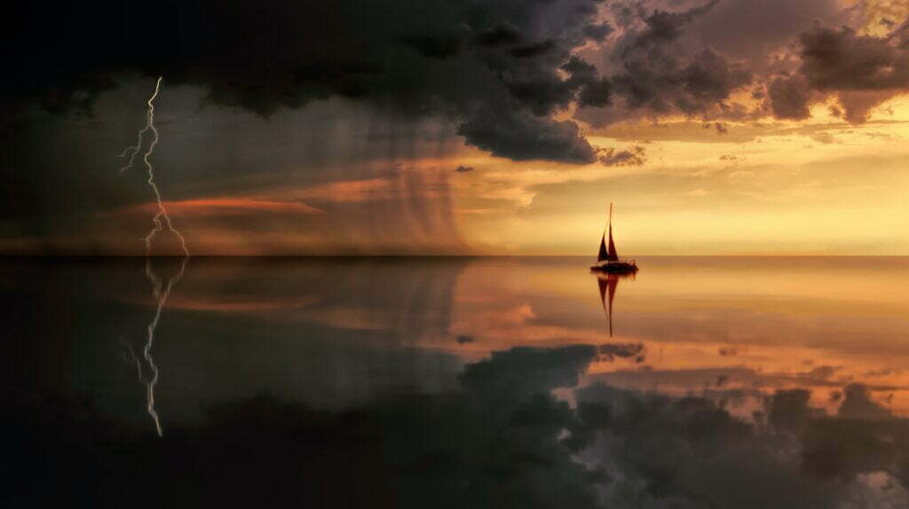 Sailboat heading towards storm